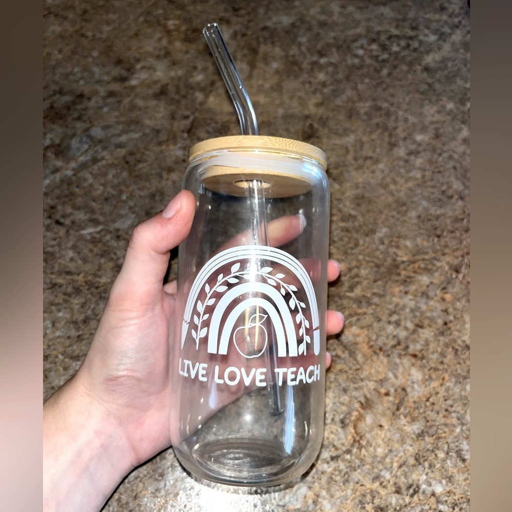Teacher Glass Cup/Straw